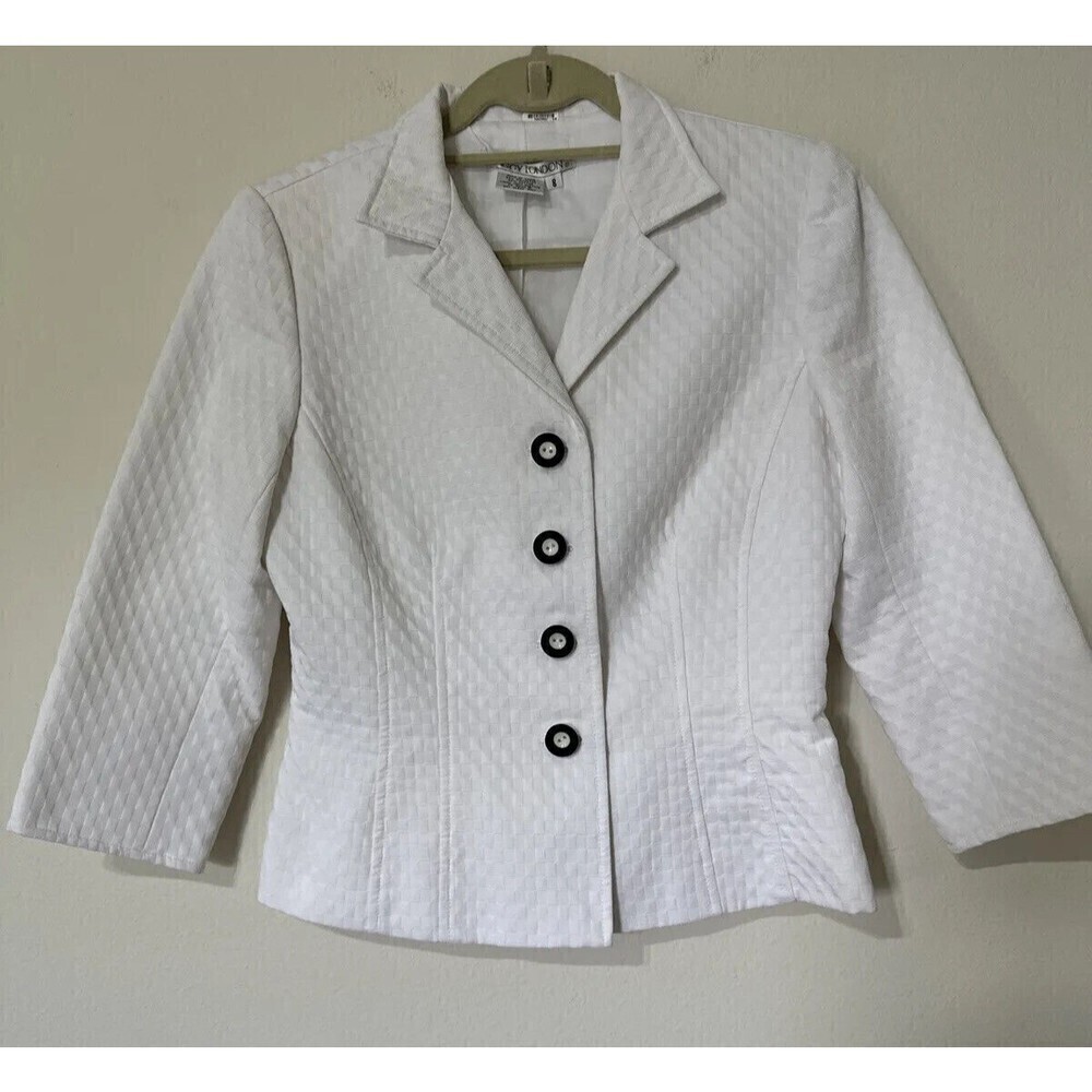 Maggy London White Blazer Jacket 3/4 Sleeves Cotton blend  Size 6